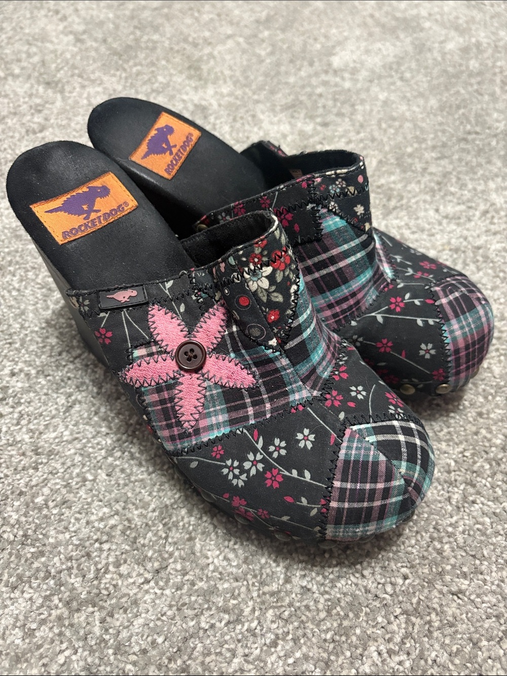 Vintage 90’s Y2K Rocket Dog Patch Work Studded Floral Platform Wedges